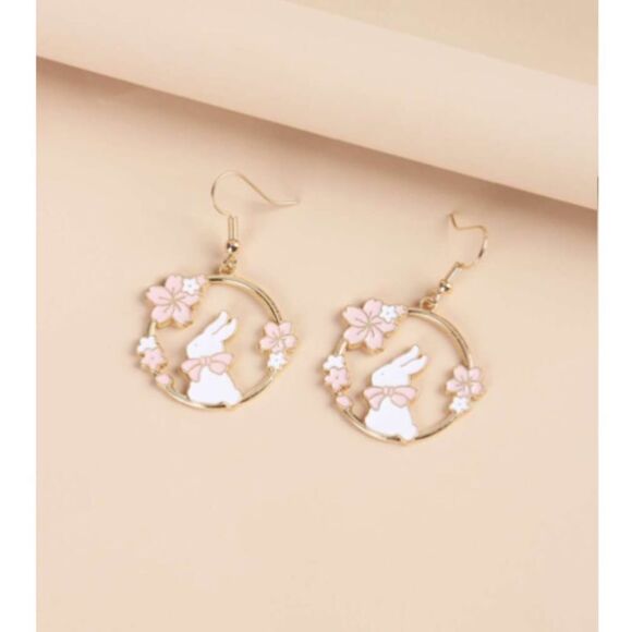 Spring Bunny and Flower Earrings - Picture 1 of 5